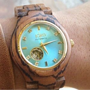 Jord Zebrawood & Turquoise Wood Watch with Swarovski Crystals